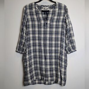 Madewell Blue White Plaid Shirt Dress Tunic Boho Casual Size Small